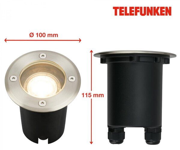 BRILONER TELEFUNKEN venkovní svítidlo do země, vodotěsné IP67, tvrzené sklo, GU10 patice, kruhové 322702TF