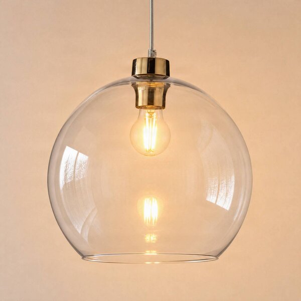 TK Lighting Závěsné světlo Cubus, transparentní, sklo, Ø 30 cm, E27, stmívatelný, Čirá / transparetní, Obývací pokoj / jídelna, Sklo, Moderní, Koule