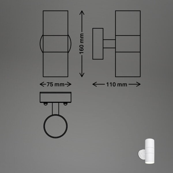 BRILONER Venkovní nástěnné svítidlo, IP54 voděodolné a prachotěsné, Up/Down, 16cm výška, bílé 3792026