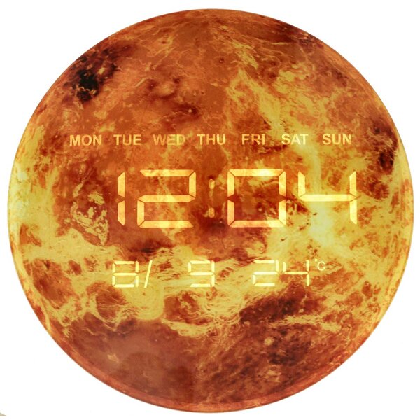 Nástěnné hodiny Planet Mars s LED displejem 32 cm oranžové - 381