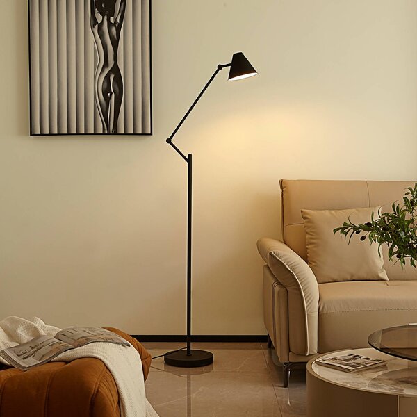 Lucande Stojací lampa Phina, černá/bílá, nastavitelná, E27, Černá, Obývací pokoj / jídelna, kov, Moderní