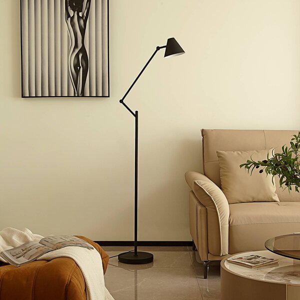 Lucande Stojací lampa Phina, černá/bílá, nastavitelná, E27, Černá, Obývací pokoj / jídelna, kov, Moderní