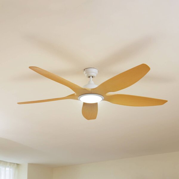 Lucande LED stropní ventilátor Omendo, bílý, DC, tichý,, stmívatelný, Bílá / opál, Obývací pokoj / jídelna, kov, Moderní