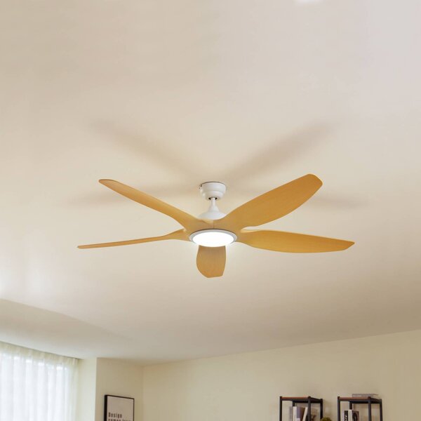 Lucande LED stropní ventilátor Omendo, bílý, DC, tichý,, stmívatelný, Bílá / opál, Obývací pokoj / jídelna, kov, Moderní