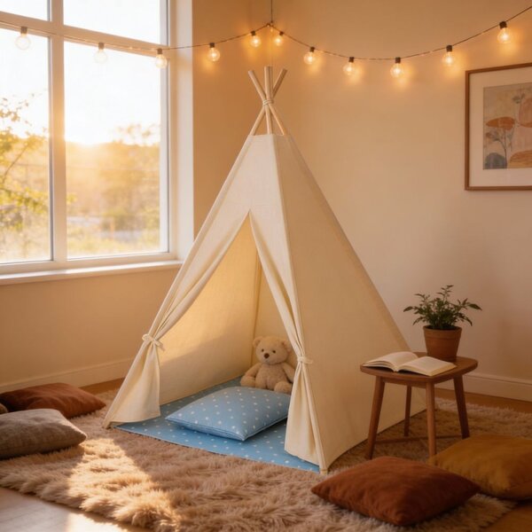 Teepee stan pro děti SPRINGOS Bílo-modrý s puntíky