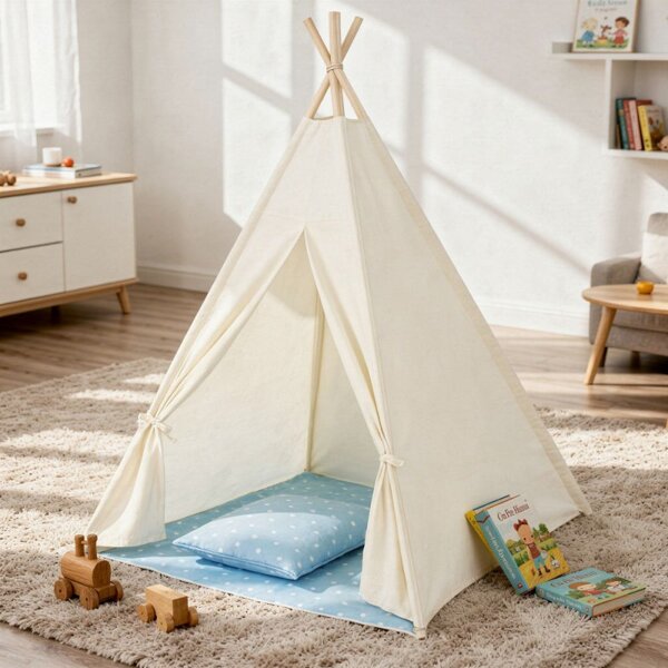 Teepee stan pro děti SPRINGOS Bílo-modrý s puntíky