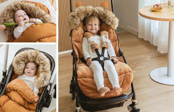 Fusak do kočárku TEDDY PRO V-LINE - pastelový oranžový/béžový/šedý