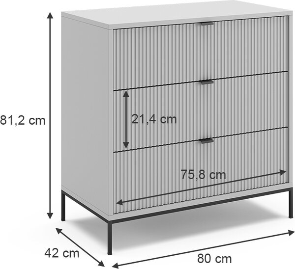 Kredenc Vicco Eliza Šedá 80 x 81.2 cm se 3 zásuvkami, Model 40428