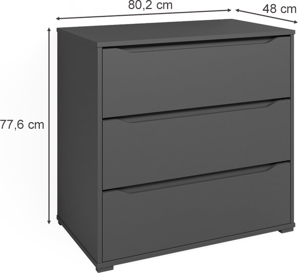 Kredenc Vicco Ruben Antracit 48 x 77.6 cm se 3 zásuvkami, Model 40101