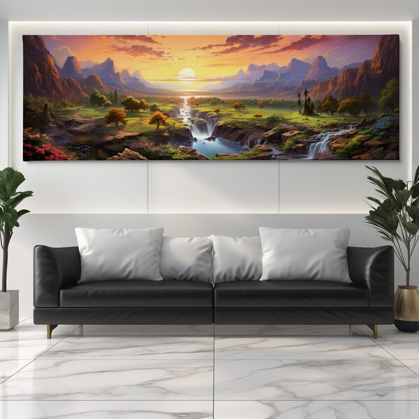 Obraz na plátně - Letní krajina s divokou říčkou FeelHappy.cz Velikost obrazu (šířka x výška): 120 x 40 cm