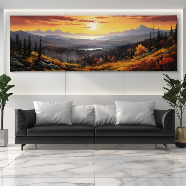 Obraz na plátně - Podzimní kopcovitá krajina s lesy FeelHappy.cz Velikost obrazu: 120 x 40 cm