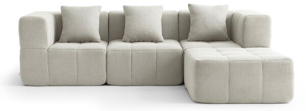 MILYSOFA SOFABULOUS – třímístná rohová sedací souprava s lehátkem, krémově béžová, jemná bouclé látka