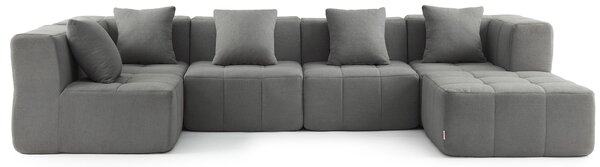 MILYSOFA SOFABULOUS – 5místná modulární rohová pohovka s lehátkem, jemná smyčková látka, barva oblakově šedá