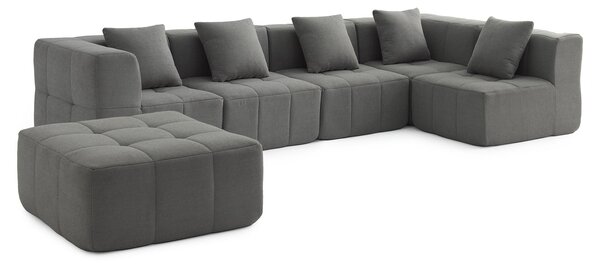 MILYSOFA SOFABULOUS – 5místná modulární rohová pohovka s lehátkem, jemná smyčková látka, barva oblakově šedá