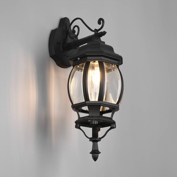 Trio Lighting Venkovní nástěnné svítidlo Elvo, spodní zásuvka, matná černá, stmívatelný, Černá, Hliník, Starožitný