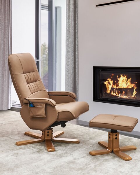 Masážní křeslo RELAXPRO s podnožkou Umělá kůže Světle hnědá