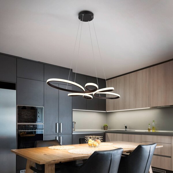 Trio Lighting Závěsné světlo Fly LED, matná černá, 3 000 K, 83 cm x 45 cm, stmívatelný, Černá, Obývací pokoj / jídelna, kov, Moderní