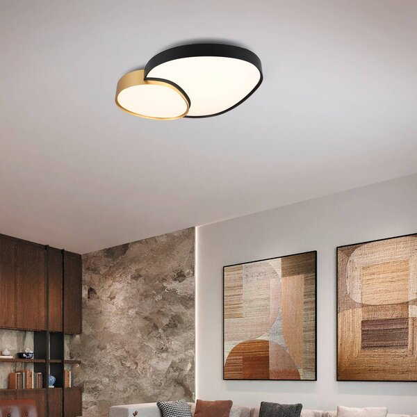 Trio Lighting Stropní svítidlo LED Rise, černo-zlaté, 77 x 63 cm, stmívatelné, stmívatelný, Černá, Obývací pokoj / jídelna, kov, Moderní