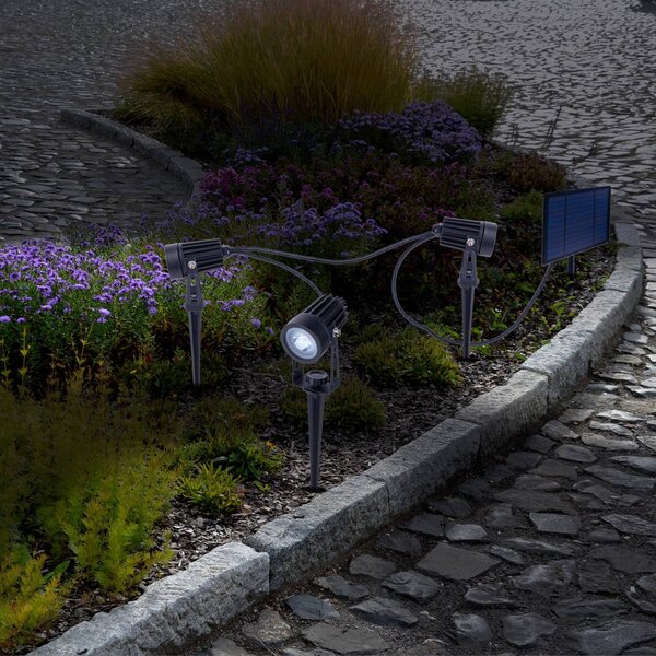 Näve LED solární zemní bodový svítidlo SPOTI, černé, sada 3 ks, IP44, stmívatelný, Černá, kov, Moderní