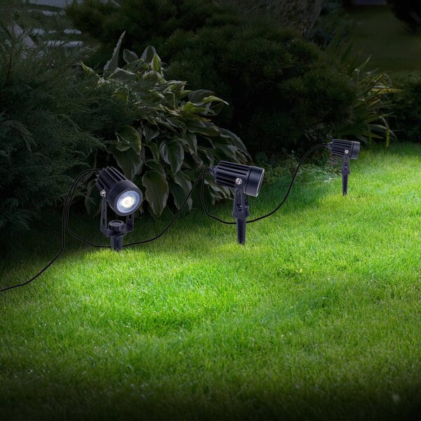 Näve LED solární zemní bodový svítidlo SPOTI, černé, sada 3 ks, IP44, stmívatelný, Černá, kov, Moderní