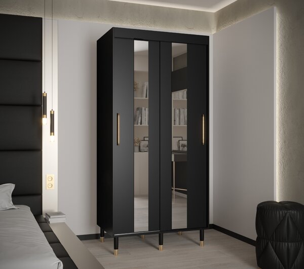 Šatní skříň Abi Calipso Pol Barva korpusu: Černá, Rozměry: 100 cm, Dveře: Černá + zrcadlo