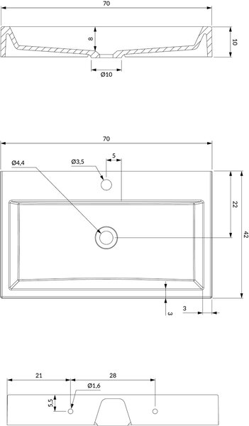 Omnires M+ umyvadlo 70x42 cm obdélníkový klasický-na pult bílá lesk THASOS700BP
