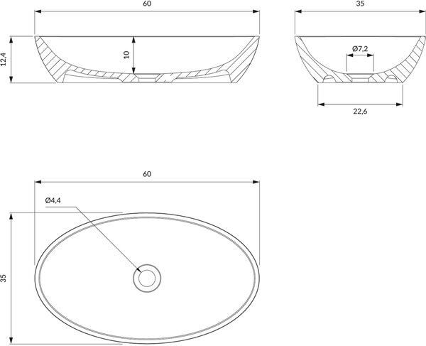 Omnires M+ umyvadlo 60x35 cm oválné na pult bílá lesk SIENALUNBP