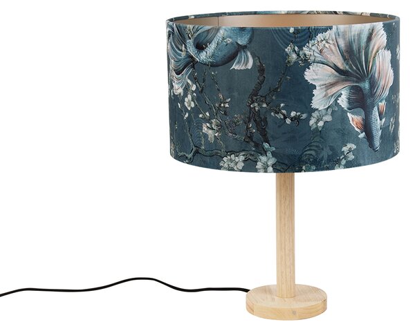 Dřevěná stolní lampa s sametovým stínítkem ve tvaru ryby 35 cm - Mels
