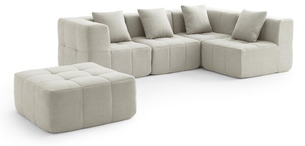 MILYSOFA SOFABULOUS – čtyřmístná modulární rohová pohovka s lehátkem, krémově béžová, jemná bouclé látka