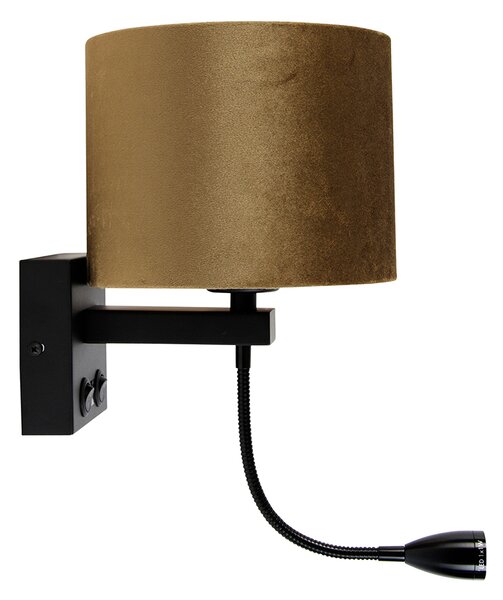 Nástěnná lampa černá s bronzovým sametovým stínítkem 18 cm - Brescia