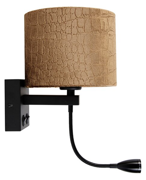 Nástěnná lampa černá s sametovým stínítkem, design krokodýl 18 cm - Brescia