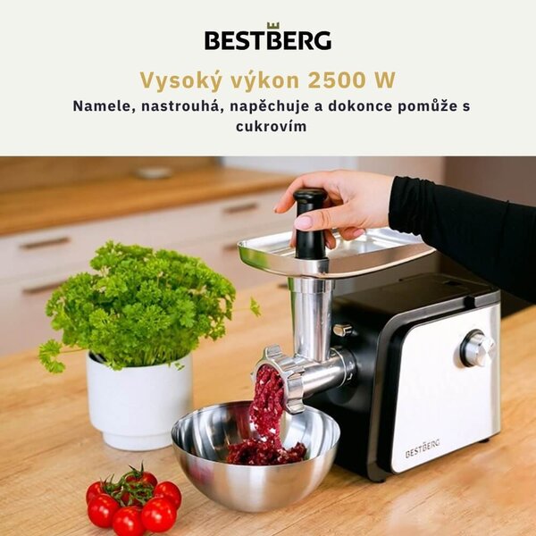 Elektrický mlýnek na maso BestBerg BBM-2500 / 2500 W / černá/stříbrná