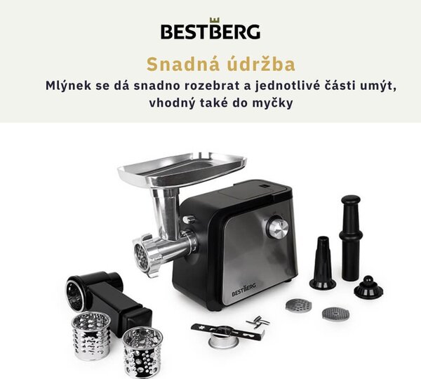 Elektrický mlýnek na maso BestBerg BBM-2500 / 2500 W / černá/stříbrná