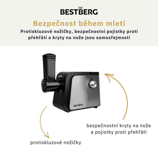 Elektrický mlýnek na maso BestBerg BBM-2500 / 2500 W / černá/stříbrná