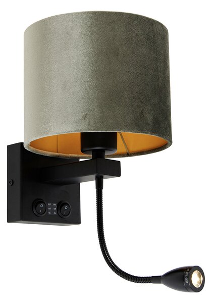 Nástěnná lampa černá s zeleným sametovým stínítkem 18 cm - Brescia