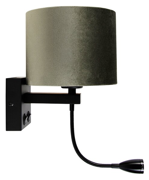 Nástěnná lampa černá s zeleným sametovým stínítkem 18 cm - Brescia