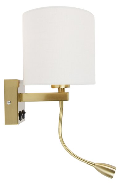 Nástěnná lampa mosazná s oválným lněným stínítkem bílým 25 cm - Brescia Combi