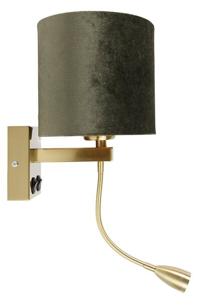 Nástěnná lampa mosazná s oválným sametovým stínítkem zelená 25 cm - Brescia Combi
