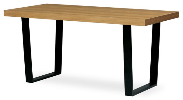 Jídelní stůl, 160x8x760 cm, MDF deska, dýha dub, kovové nohy, černý lak - HT-514 OAK
