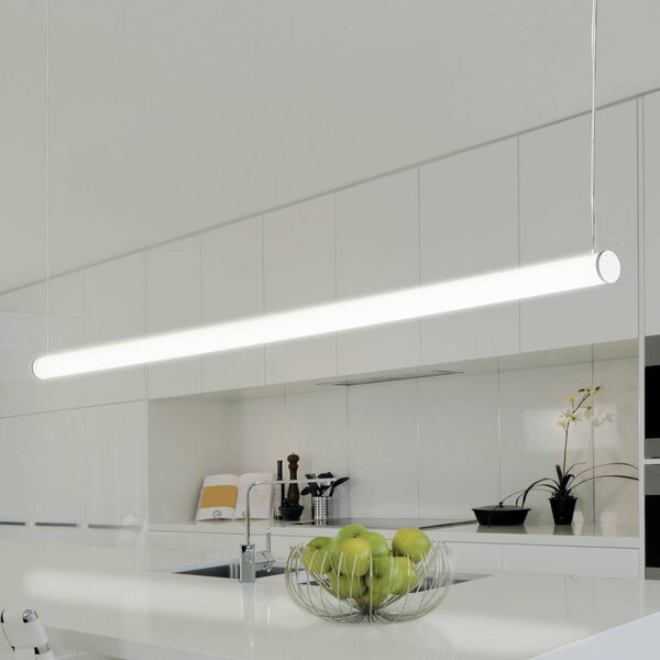 TECNICO by Sforzin Závěsné svítidlo Pirgos LED, délka 200 cm, stmívatelné, bílé, stmívatelný, Bílá / opál, Obývací pokoj / jídelna, Plast, Moderní