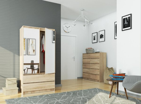 Šatní skříň s otočnými dveřmi a zrcadlem 90cm sonoma