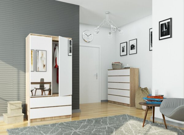 Šatní skříň s otočnými dveřmi a zrcadlem 90cm sonoma / bílá