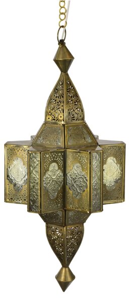 Lampa v orientálním stylu, čiré sklo, zlatá, 28x28x56cm