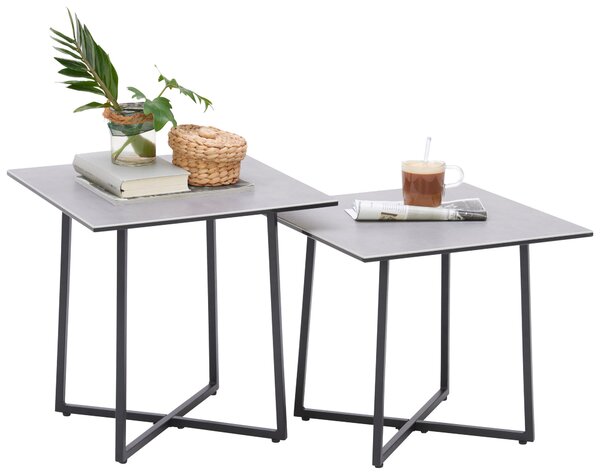 SADA KONFERENČNÍCH STOLKŮ, černá, světle šedá, kov, sklo, keramika, 45/45/45 cm Hom`in - Konferenční stolky