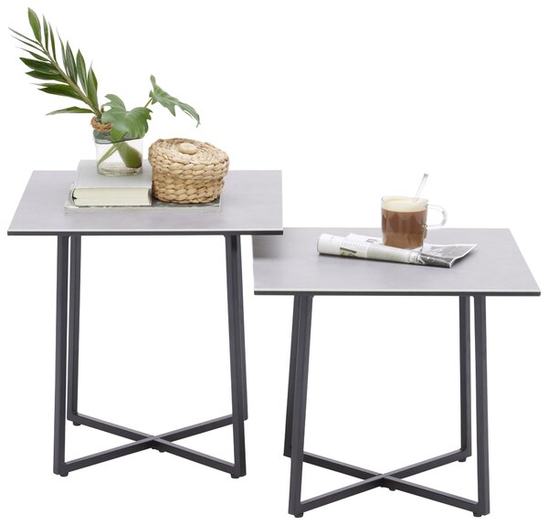 SADA KONFERENČNÍCH STOLKŮ, černá, světle šedá, kov, sklo, keramika, 45/45/45 cm Hom`in - Konferenční stolky