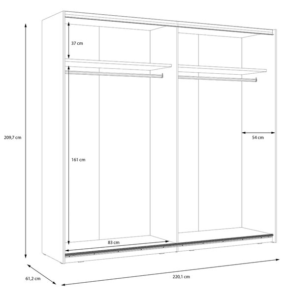SKŘÍŇ S POSUVNÝMI DVEŘMI, bílá, vysoce lesklá bílá, 220/209,7/61,2 cm home24 - Šatní skříně