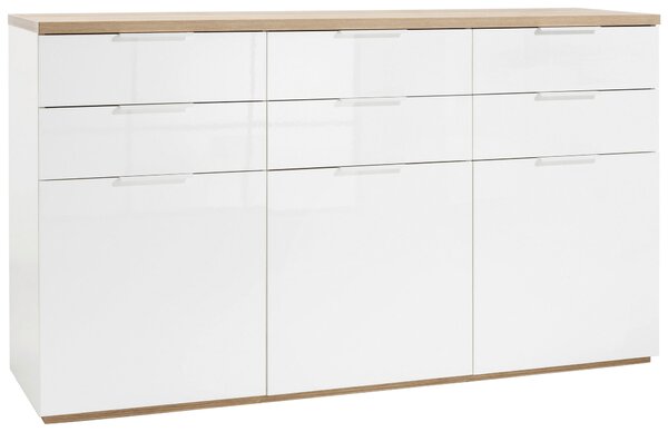 ŠIROKÁ KOMODA, barvy dubu, vysoce lesklá bílá, 180/102/50 cm Carryhome - Široké komody