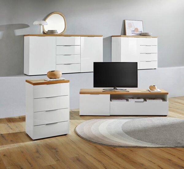 ŠIROKÁ KOMODA, bílá, barvy dubu, 120/89/43 cm Xora - Široké komody