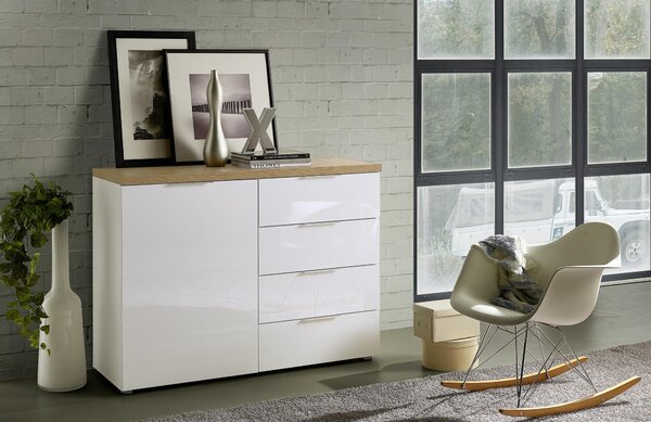 ŠIROKÁ KOMODA, bílá, barvy dubu, 120/89/43 cm Xora - Široké komody