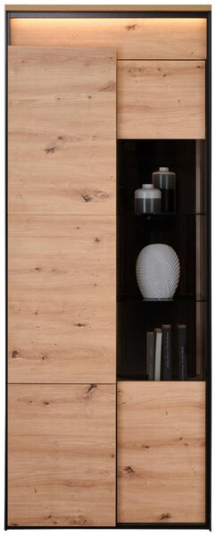 VITRÍNA, černá, dub artisan, 76/200/41 cm Hom`in - Kredence a vitríny